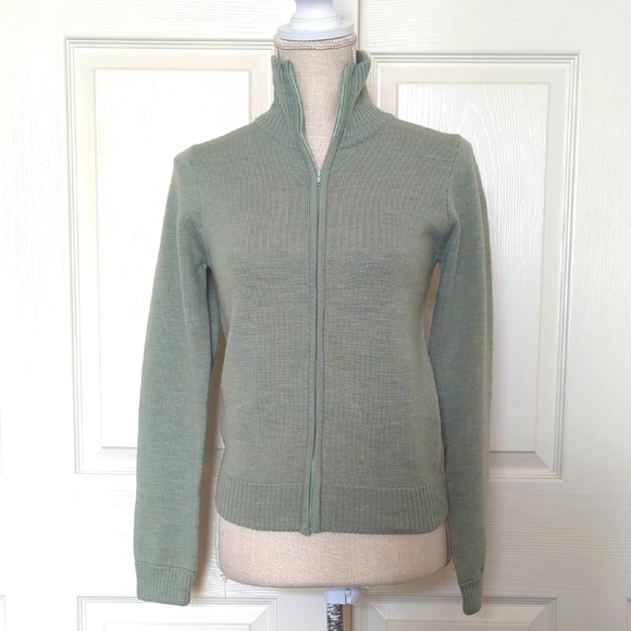Izzue Wool Seafoam Women's Green Zip-Up Sweater - Picture 1 of 8